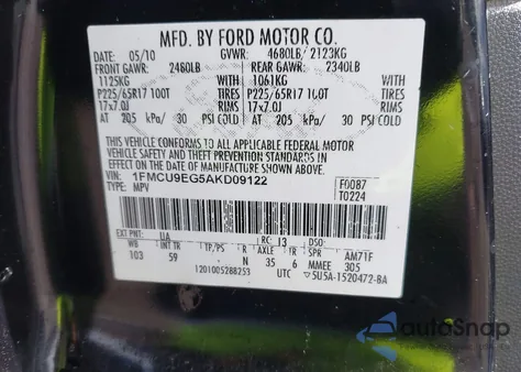 2010 Ford Escape Limited из США, поврежденный, VIN 1FMCU9EG5AKD09122